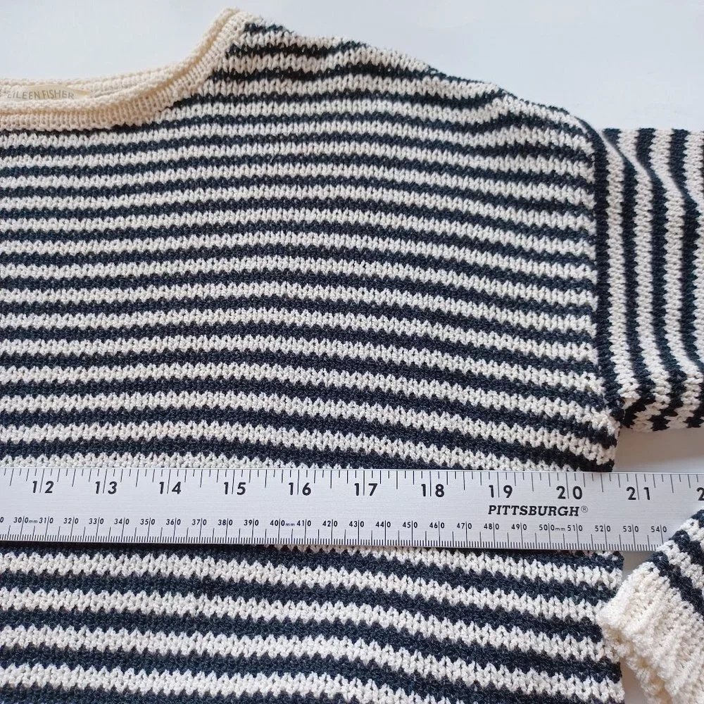 Eileen Fisher Sweater Black White Stripes Size Petite Medium‎